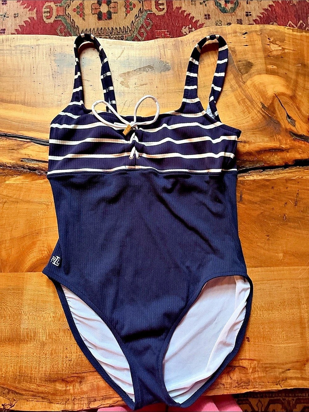 Lauren Ralph Lauren Striped One-Piece Swimsuit in Blue & White Size 16